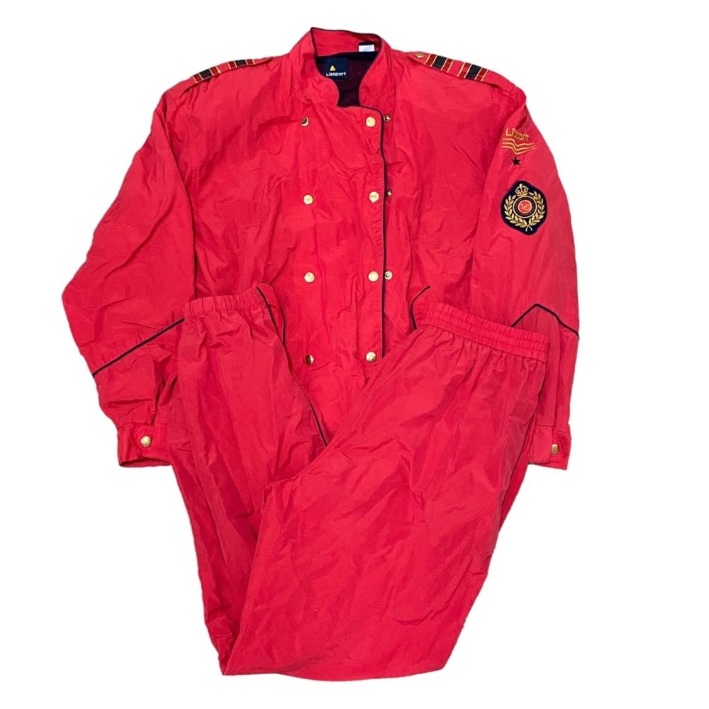 Vintage Liz Claiborne Track Suit Nautical Set Jacket Jogger Pants Red Womens M